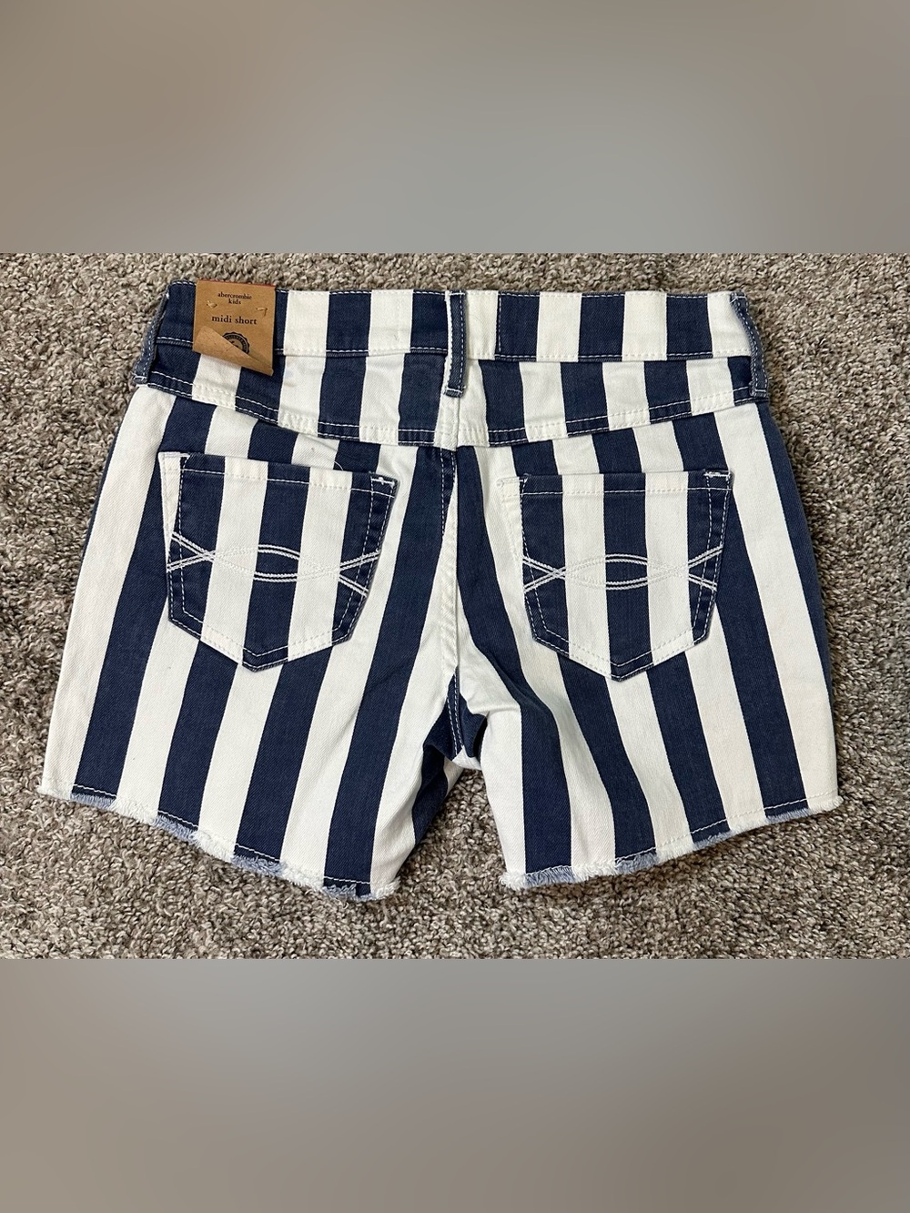 Abercrombie Kids Girls Striped Midi Denim Shorts NWT Size 13/14